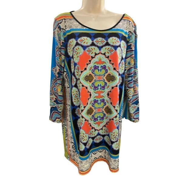 Melissa Paige Boho Multicolor Pattern Tunic Blouse - Picture 1 of 10